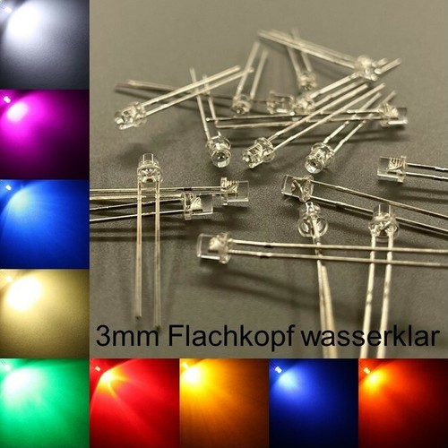 3mm leds flachkopf wasserklar - 3mm,