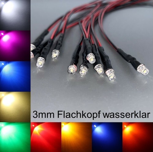 Verkabelt 3mm leds flachkopf - 3mm,